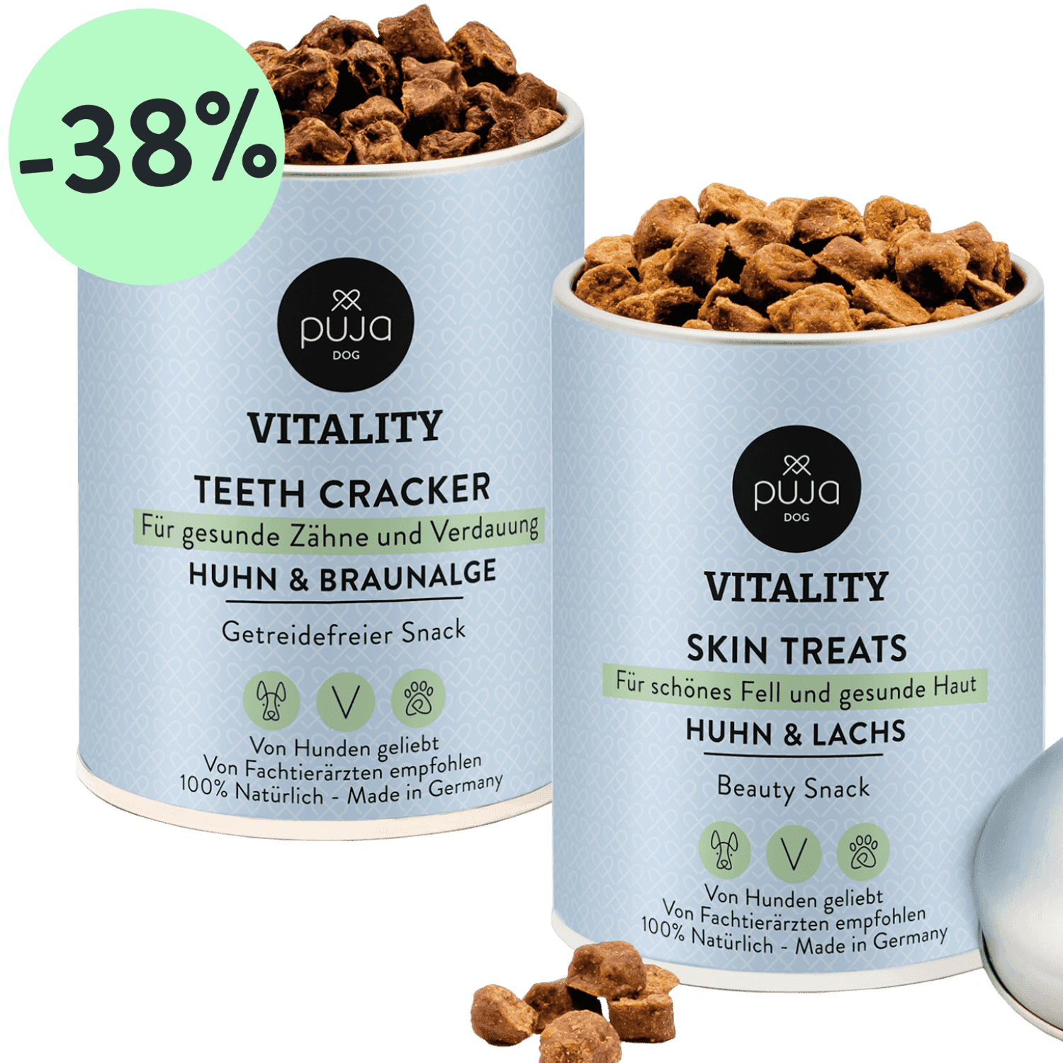 Doppelt fit mit Vitality Teeth + Vitality Skin für Hunde - gesunde Zähne und glänzendes Fell 2x150g
