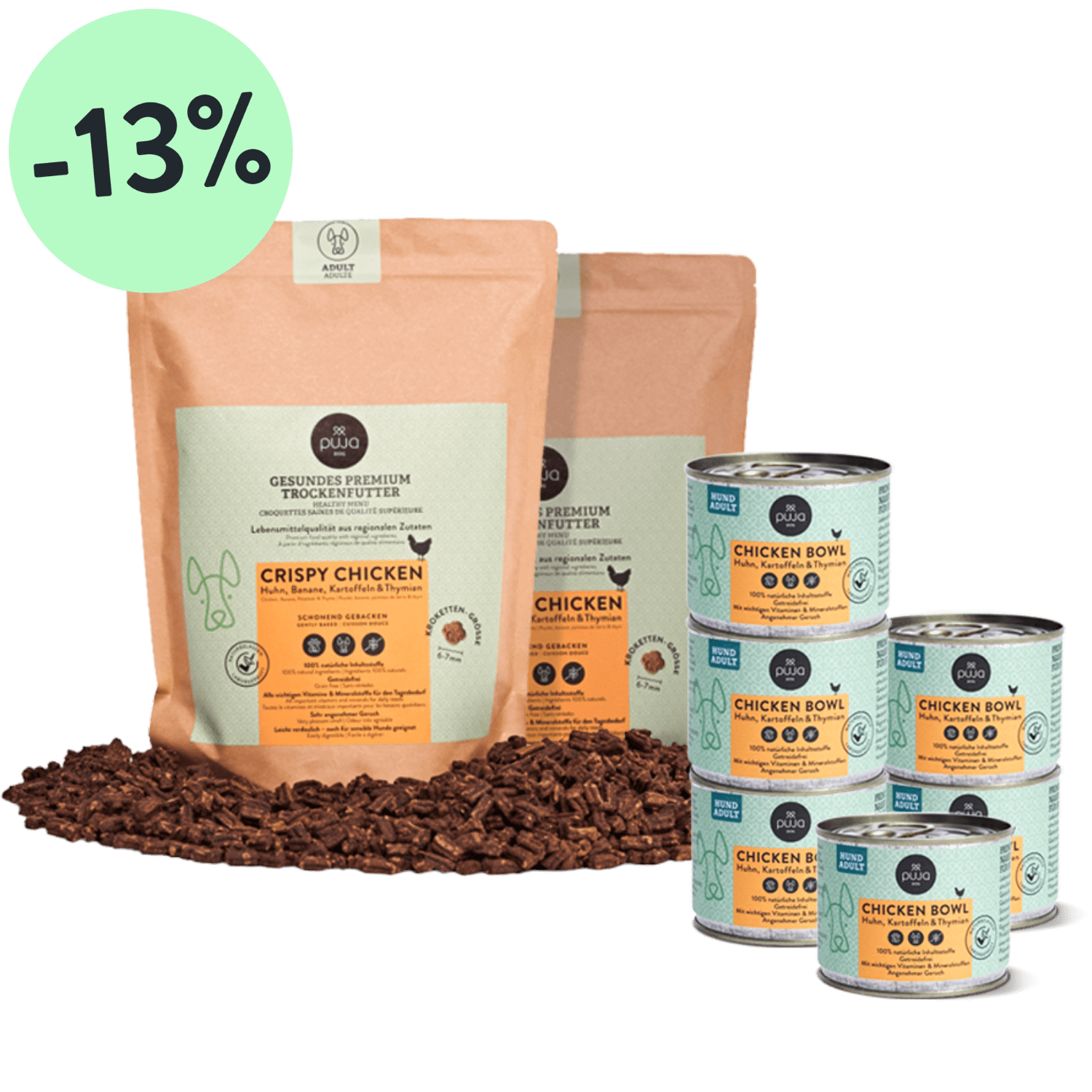 Genuss–Paket - der Feinschmecker Monatsvorrat: 2x 1kg Premium Trockenfutter & 6x 200g Premium Nassfutter